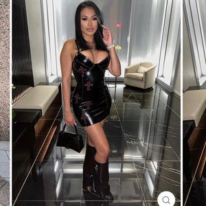 PU Leather mini Embroidered Cross Dress